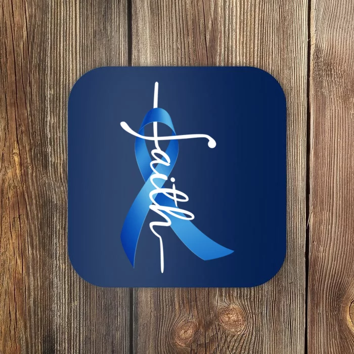 Faith Colon Cancer Cross Ribbon Coaster