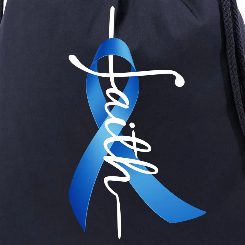 Faith Colon Cancer Cross Ribbon Drawstring Bag