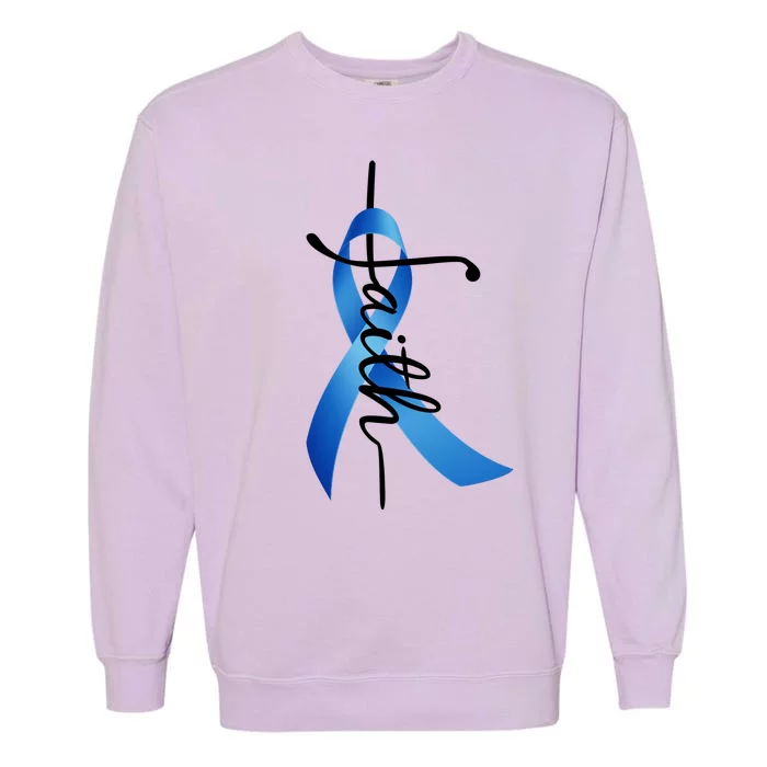 Faith Colon Cancer Cross Ribbon Garment-Dyed Sweatshirt