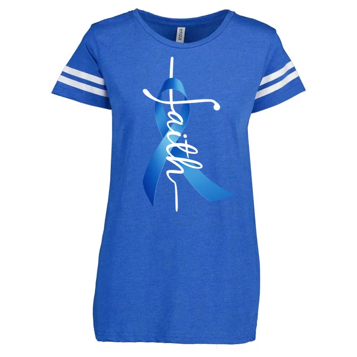 Faith Colon Cancer Cross Ribbon Enza Ladies Jersey Football T-Shirt