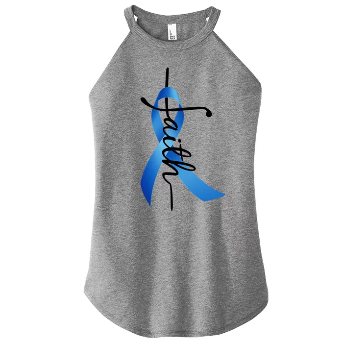 Faith Colon Cancer Cross Ribbon Women’s Perfect Tri Rocker Tank