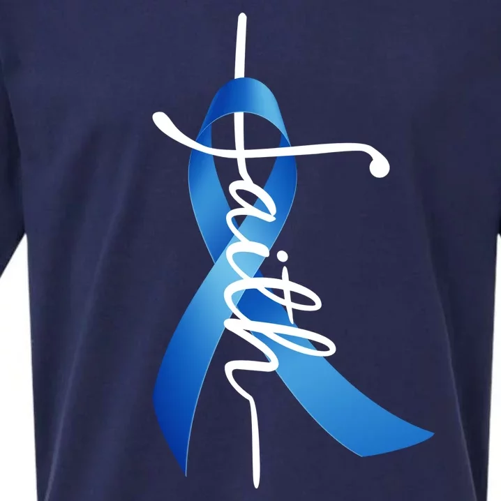 Faith Colon Cancer Cross Ribbon Sueded Cloud Jersey T-Shirt