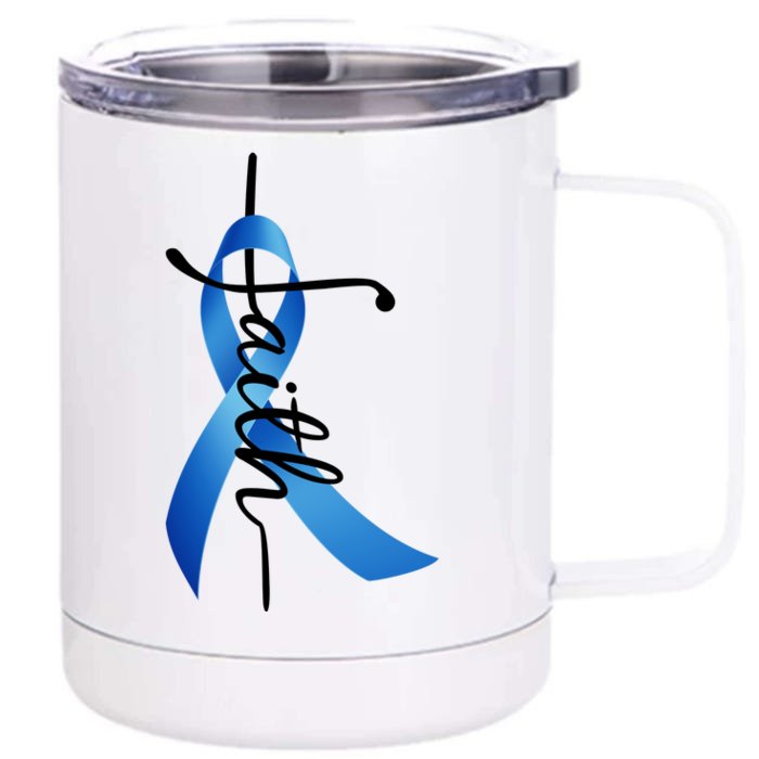 Faith Colon Cancer Cross Ribbon Front & Back 12oz Stainless Steel Tumbler Cup