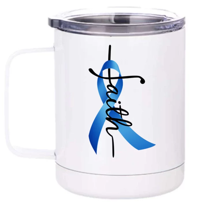 Faith Colon Cancer Cross Ribbon Front & Back 12oz Stainless Steel Tumbler Cup