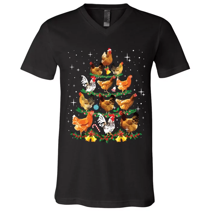 Funny Chickens Christmas Tree Ornament Decor Gift V-Neck T-Shirt