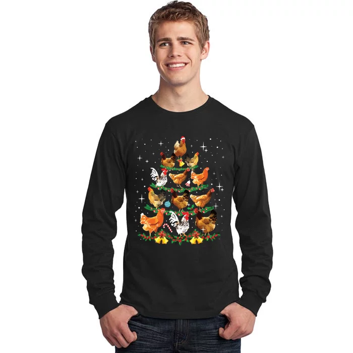 Funny Chickens Christmas Tree Ornament Decor Gift Tall Long Sleeve T-Shirt