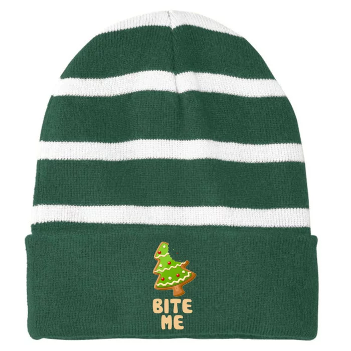 Funny Christmas Cookie Bite Me Striped Beanie with Solid Band