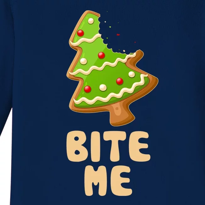 Funny Christmas Cookie Bite Me Baby Long Sleeve Bodysuit