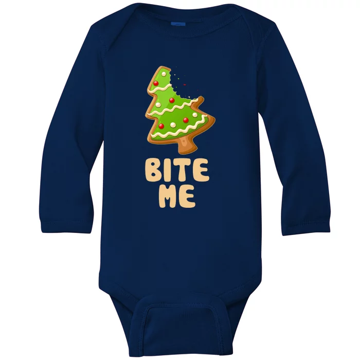 Funny Christmas Cookie Bite Me Baby Long Sleeve Bodysuit