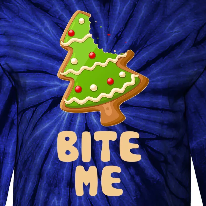 Funny Christmas Cookie Bite Me Tie-Dye Long Sleeve Shirt