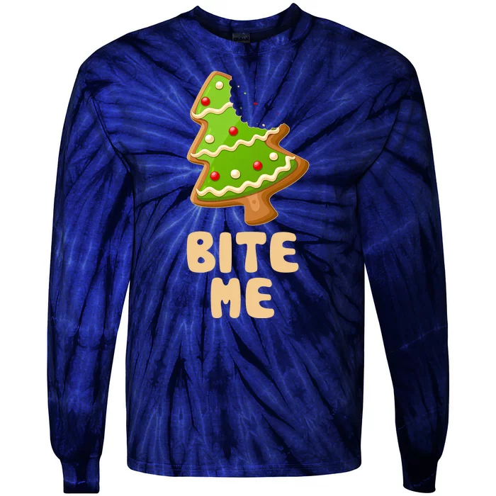 Funny Christmas Cookie Bite Me Tie-Dye Long Sleeve Shirt