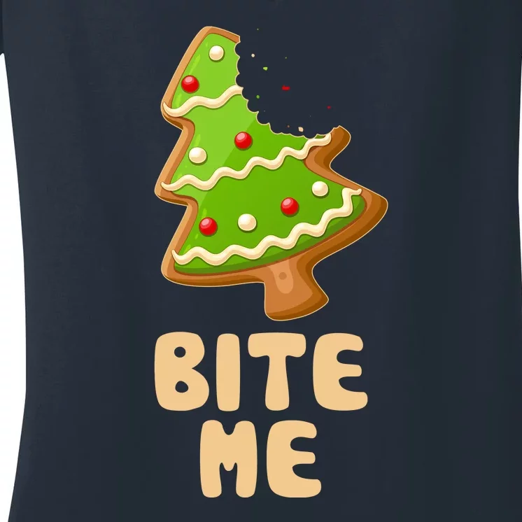 Funny Christmas Cookie Bite Me Women's V-Neck T-Shirt