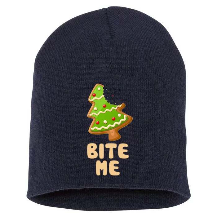 Funny Christmas Cookie Bite Me Short Acrylic Beanie