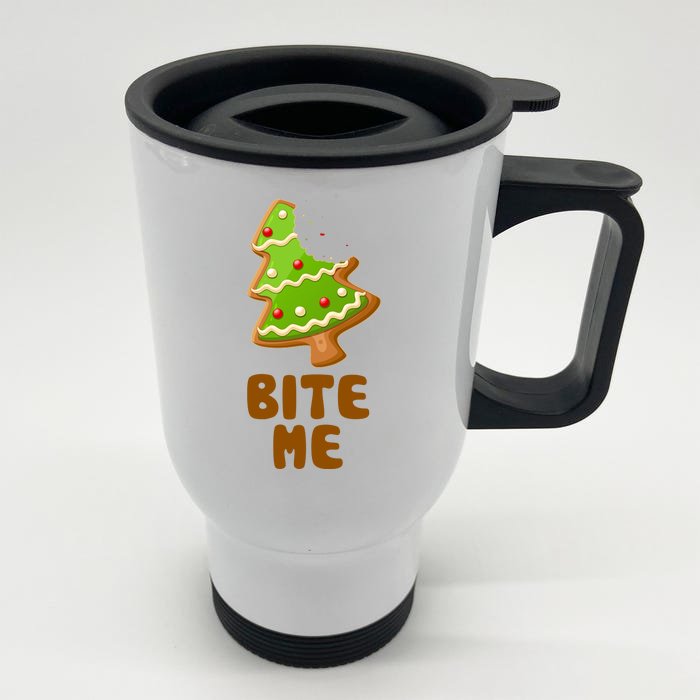 Funny Christmas Cookie Bite Me Front & Back Stainless Steel Travel Mug