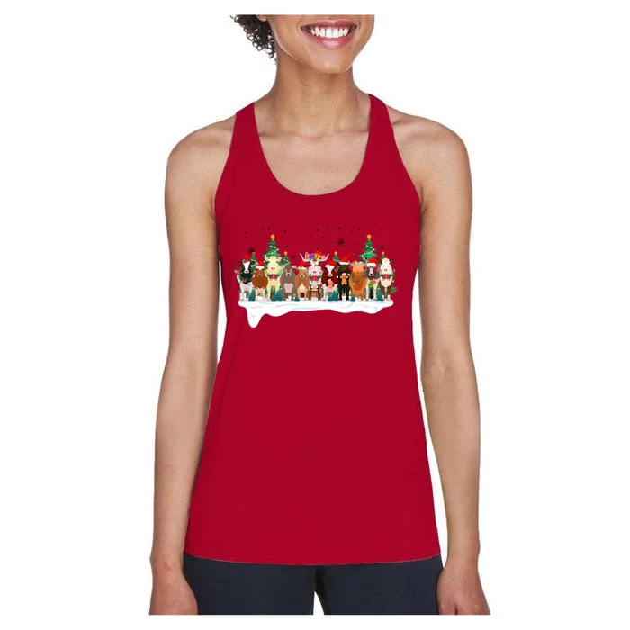 Funny Cow Christmas Xmas Holiday Season Women's Racerback Tank