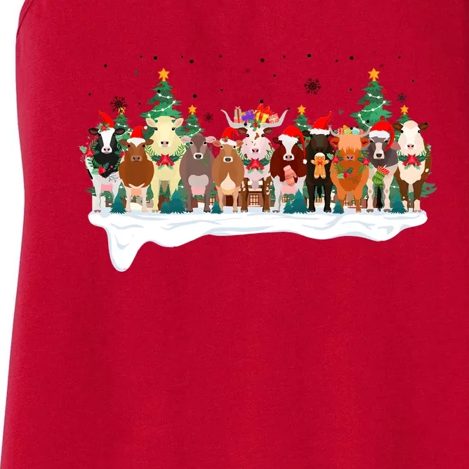 Funny Cow Christmas Xmas Holiday Season Women's Racerback Tank