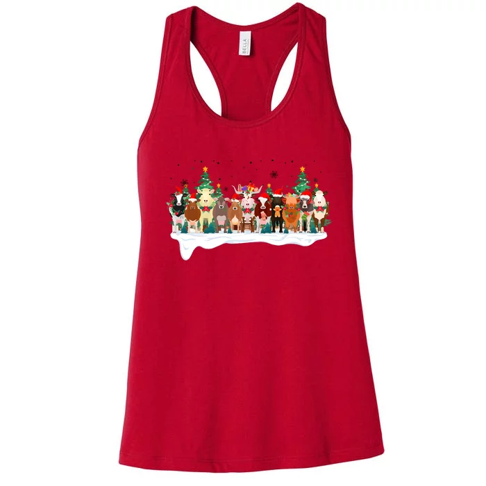 Funny Cow Christmas Xmas Holiday Season Women's Racerback Tank