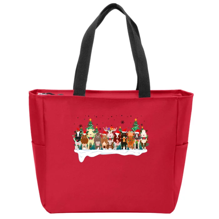 Funny Cow Christmas Xmas Holiday Season Zip Tote Bag