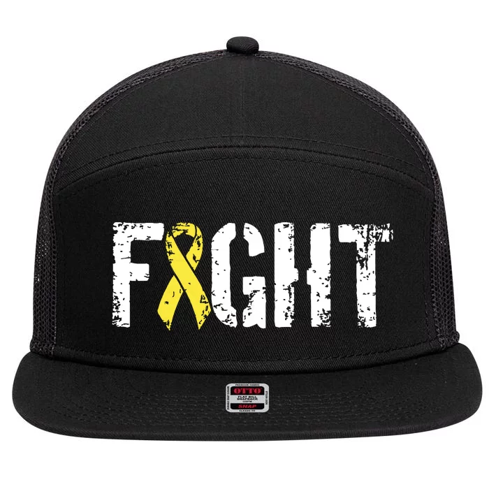 Fight Childhood Cancer Military Style Awareness Ribbon 7 Panel Mesh Trucker Snapback Hat