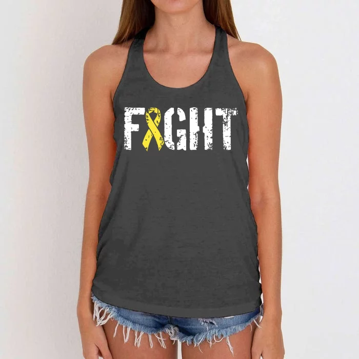 Fight Childhood Cancer Military Style Awareness Ribbon Women's Knotted Racerback Tank