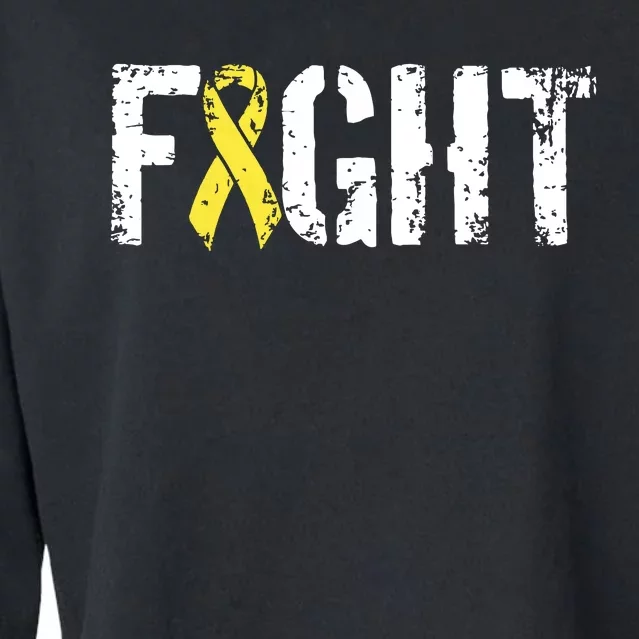 Fight Childhood Cancer Military Style Awareness Ribbon Cropped Pullover Crew