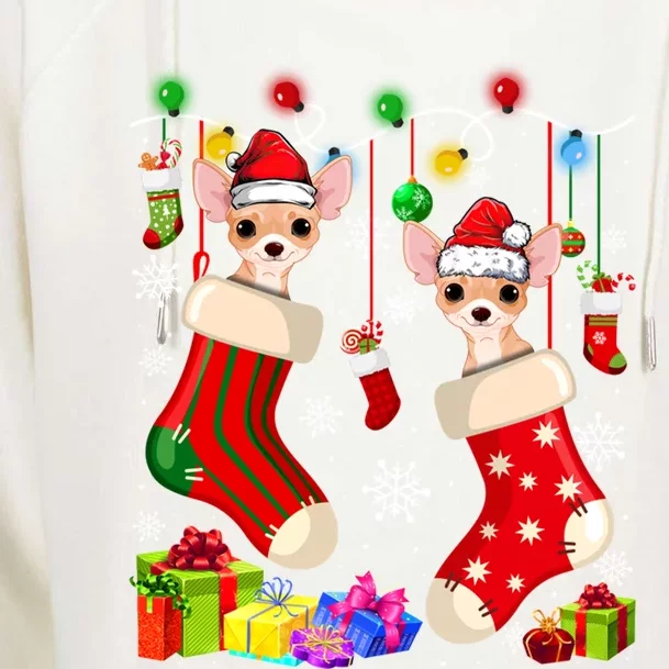 Funny Chihuahua Christmas Socks Xmas Dog Lover Gift Womens Funnel Neck Pullover Hood