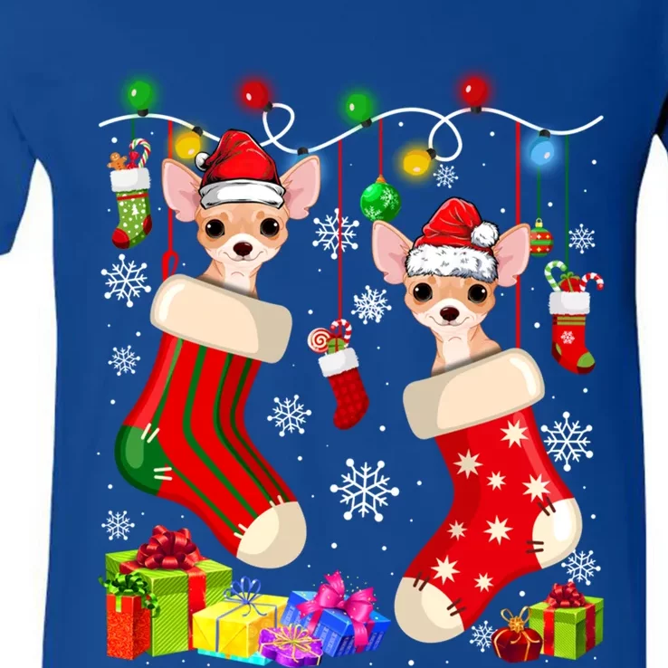 Funny Chihuahua Christmas Socks Xmas Dog Lover Gift V-Neck T-Shirt