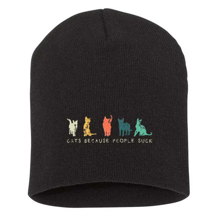 Funny Cute Cats Because People Suck For Cat Lovers Retro Short Acrylic Beanie