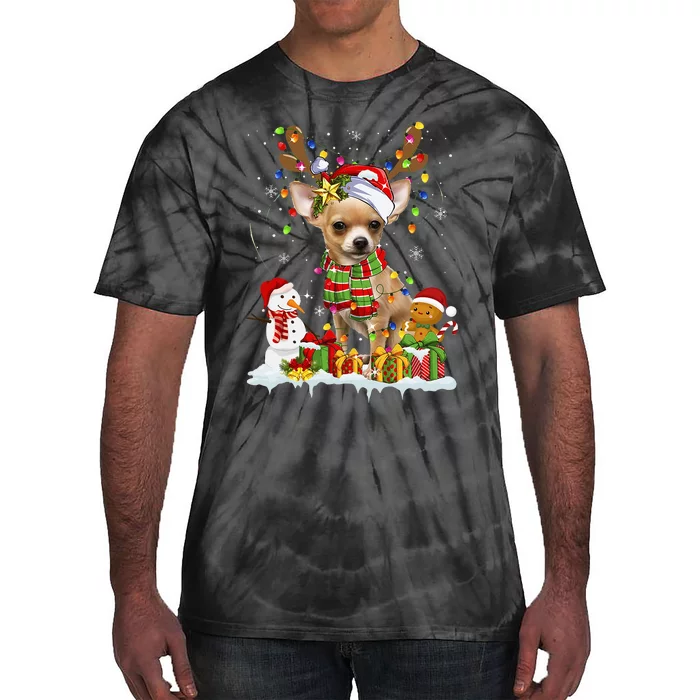 Funny Chihuahua Christmas Ugly Sweater Dog Santa Hat Lights Tie-Dye T-Shirt