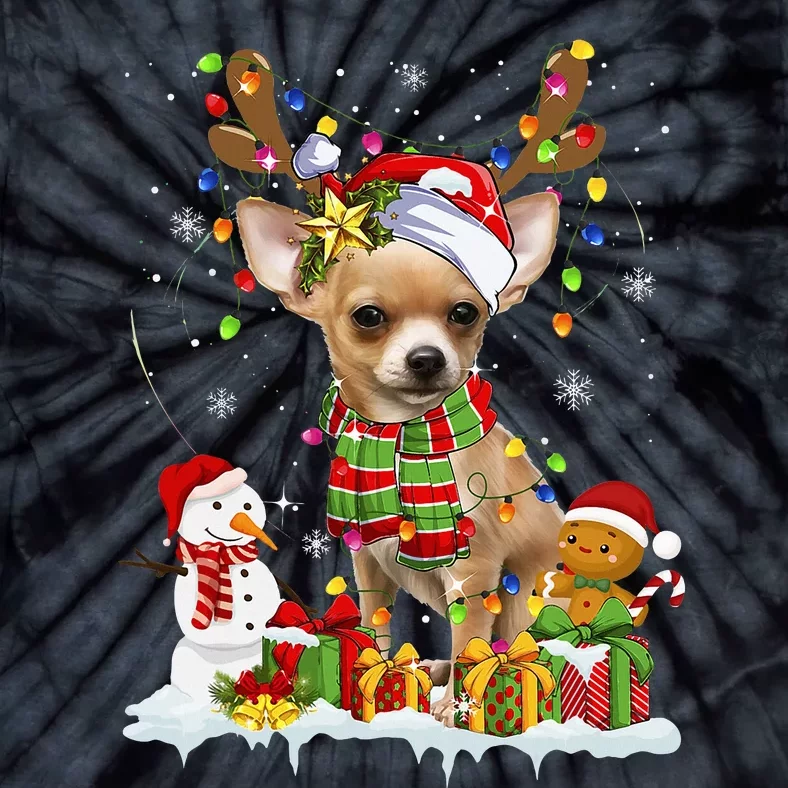 Funny Chihuahua Christmas Ugly Sweater Dog Santa Hat Lights Tie-Dye T-Shirt