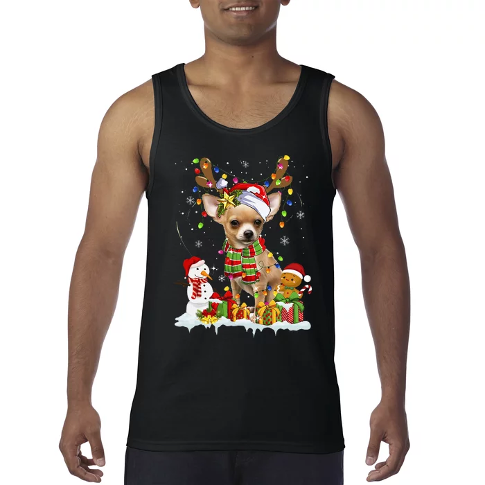 Funny Chihuahua Christmas Ugly Sweater Dog Santa Hat Lights Tank Top