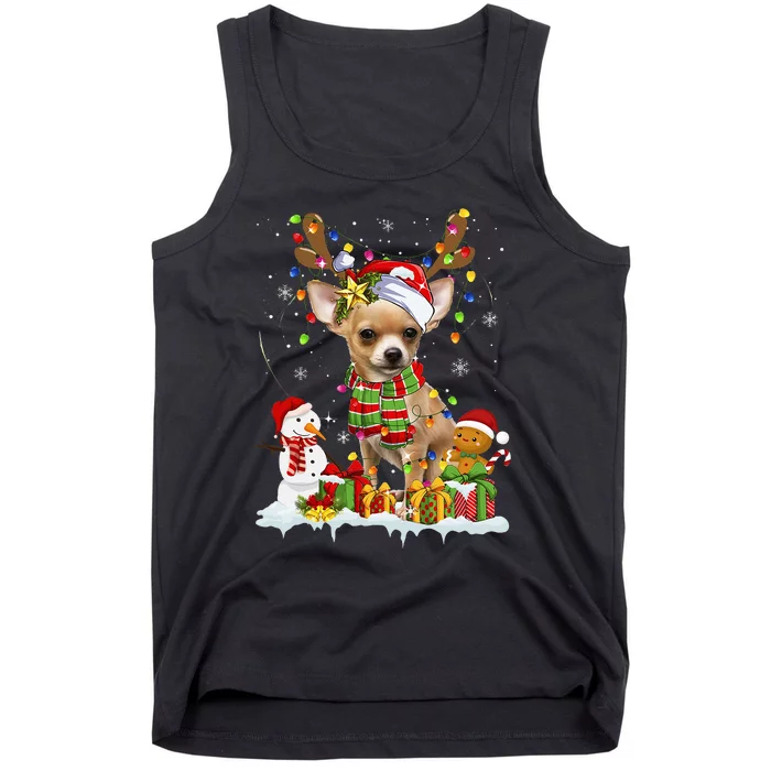 Funny Chihuahua Christmas Ugly Sweater Dog Santa Hat Lights Tank Top