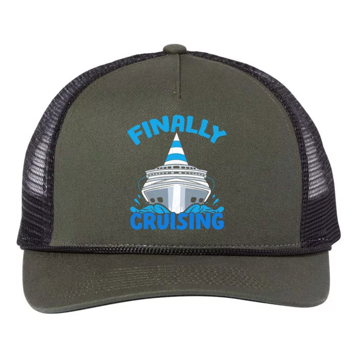 Finally Cruising Cruise Ship Vacation Cruising Gift Retro Rope Trucker Hat Cap