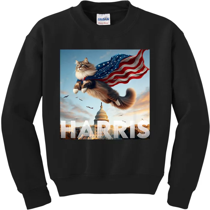 Funny Childless Cat Ladies For Harris 2024 Kids Sweatshirt