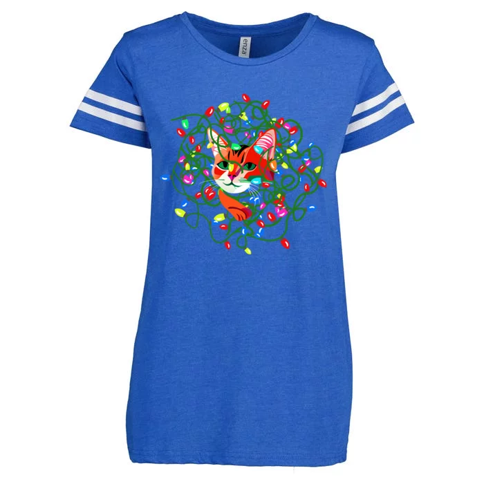 Funny Cat Christmas Tangled Xmas Lights Cat Christmas Gift Enza Ladies Jersey Football T-Shirt