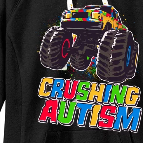 Funny Cool Crushing Autism Puzzle Piece Monster Truck Women's Fleece Hoodie