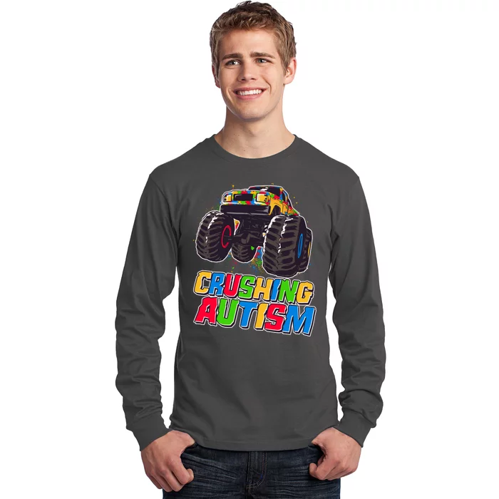 Funny Cool Crushing Autism Puzzle Piece Monster Truck Long Sleeve Shirt