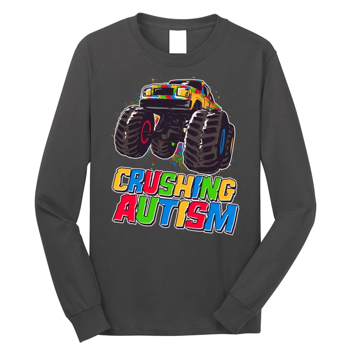 Funny Cool Crushing Autism Puzzle Piece Monster Truck Long Sleeve Shirt