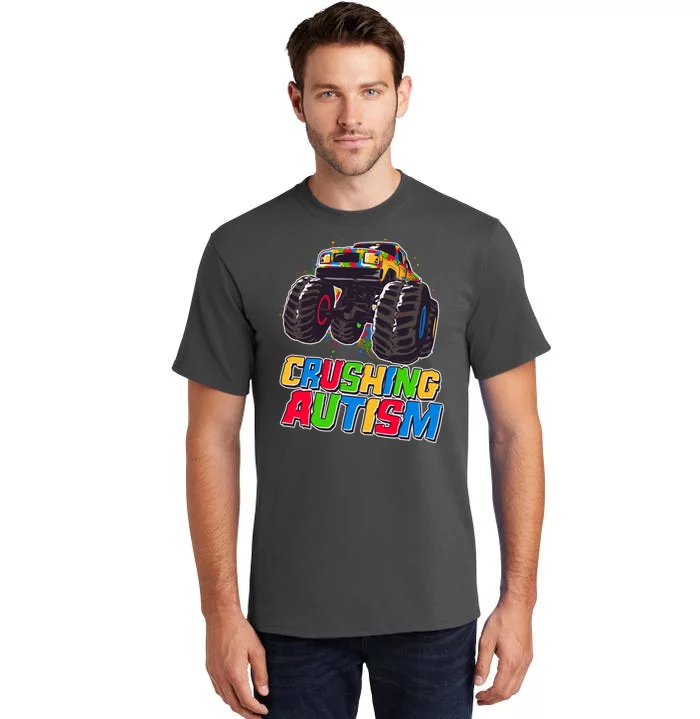 Funny Cool Crushing Autism Puzzle Piece Monster Truck Tall T-Shirt