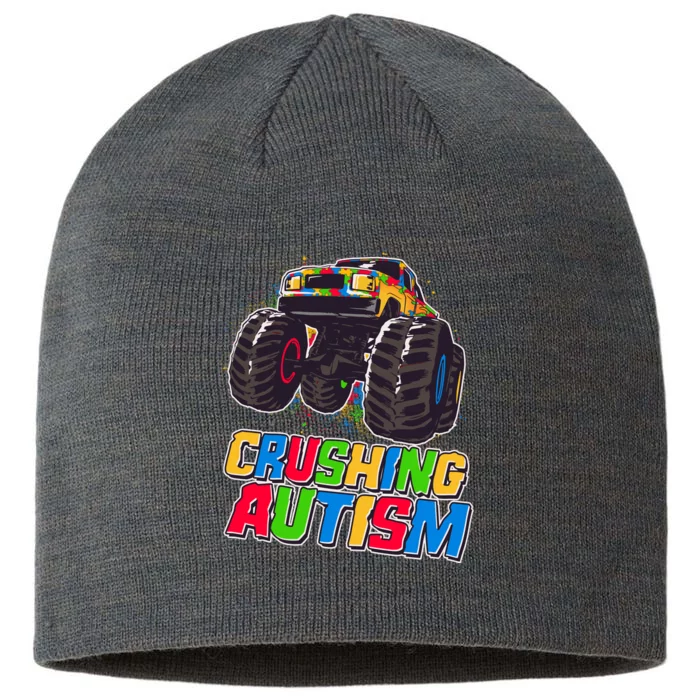 Funny Cool Crushing Autism Puzzle Piece Monster Truck 8 1/2in Sustainable Knit Beanie