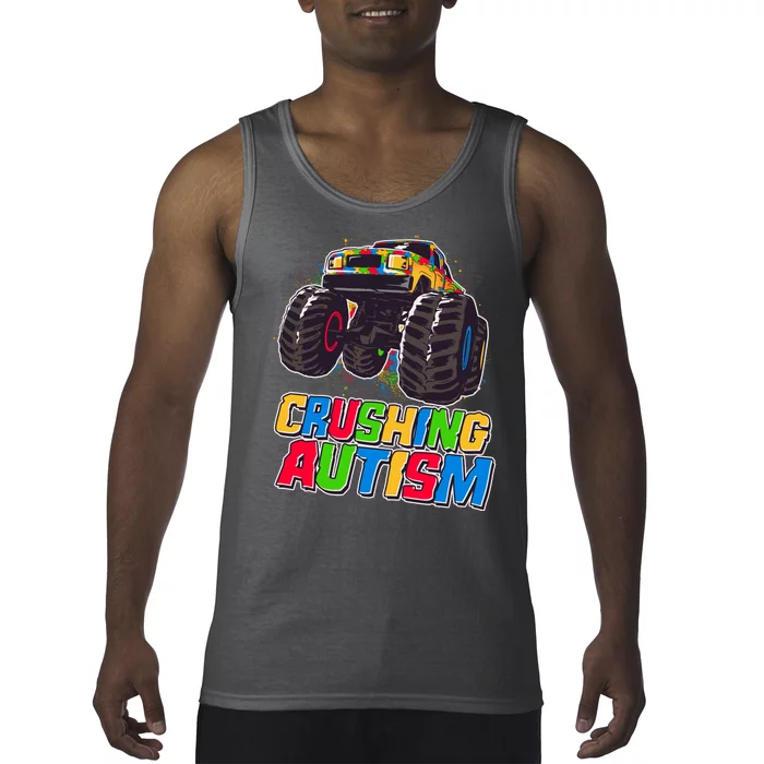 Funny Cool Crushing Autism Puzzle Piece Monster Truck Tank Top