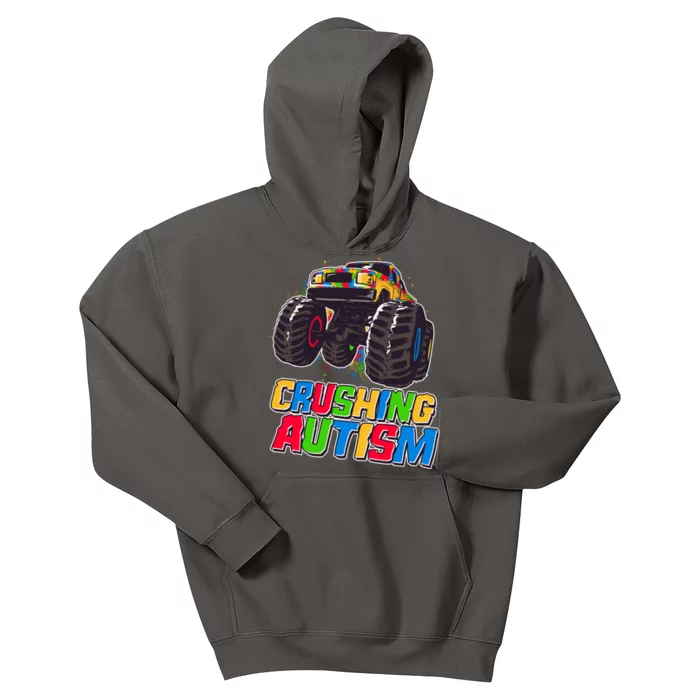 Funny Cool Crushing Autism Puzzle Piece Monster Truck Kids Hoodie