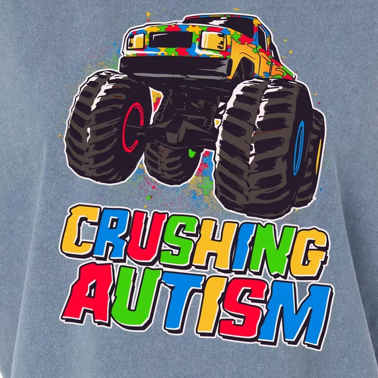 Funny Cool Crushing Autism Puzzle Piece Monster Truck Garment-Dyed Women's Muscle Tee