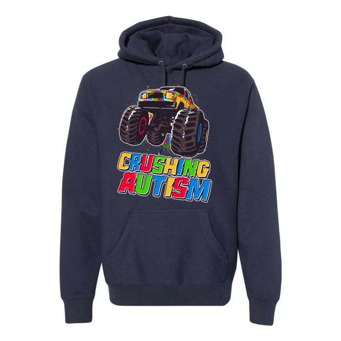 Funny Cool Crushing Autism Puzzle Piece Monster Truck Premium Hoodie