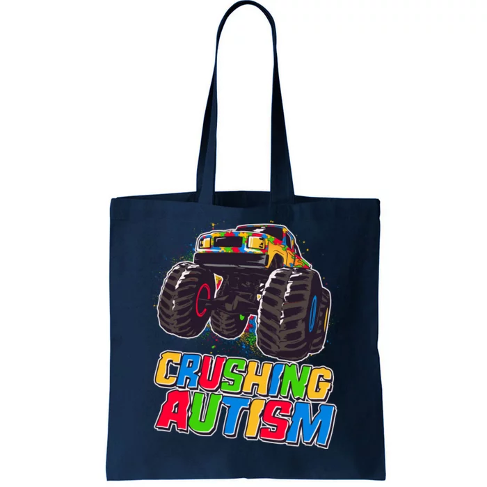 Funny Cool Crushing Autism Puzzle Piece Monster Truck Tote Bag