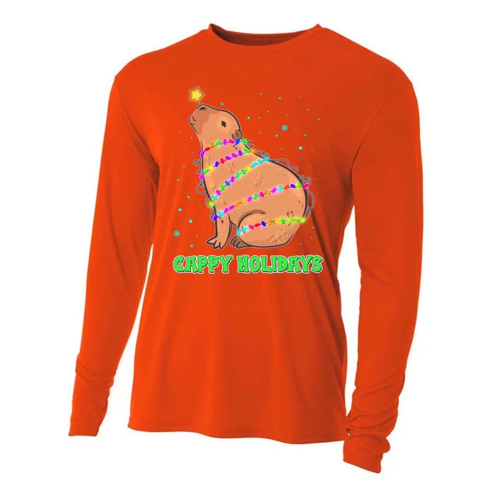 Funny Cute Christmas Cappy Holidays Capybara Cooling Performance Long Sleeve Crew