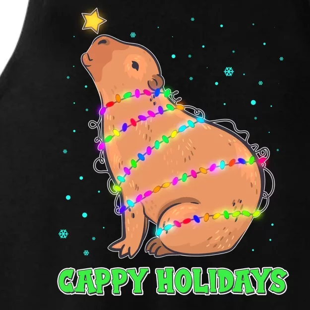 Funny Cute Christmas Cappy Holidays Capybara Ladies Tri-Blend Wicking Tank