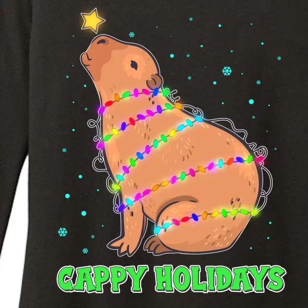 Funny Cute Christmas Cappy Holidays Capybara Womens CVC Long Sleeve Shirt