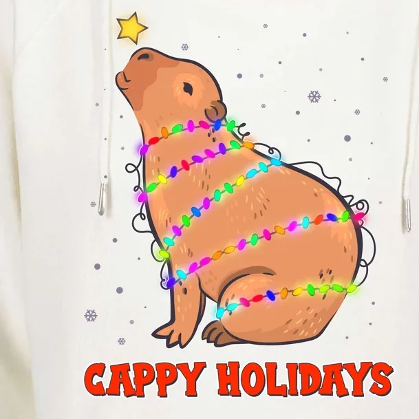 Funny Cute Christmas Cappy Holidays Capybara Womens Funnel Neck Pullover Hood