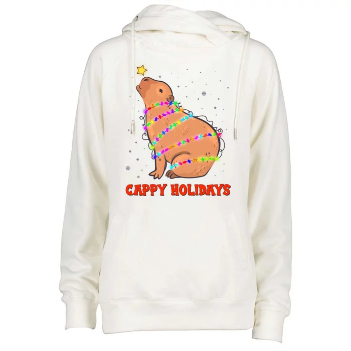 Funny Cute Christmas Cappy Holidays Capybara Womens Funnel Neck Pullover Hood